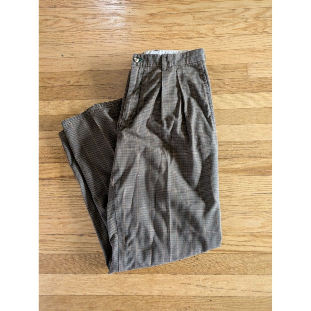 Tommy Hilfiger pants Vintage Green, Brown Plaid Cotton Mens Size 34 X 32 Pleated